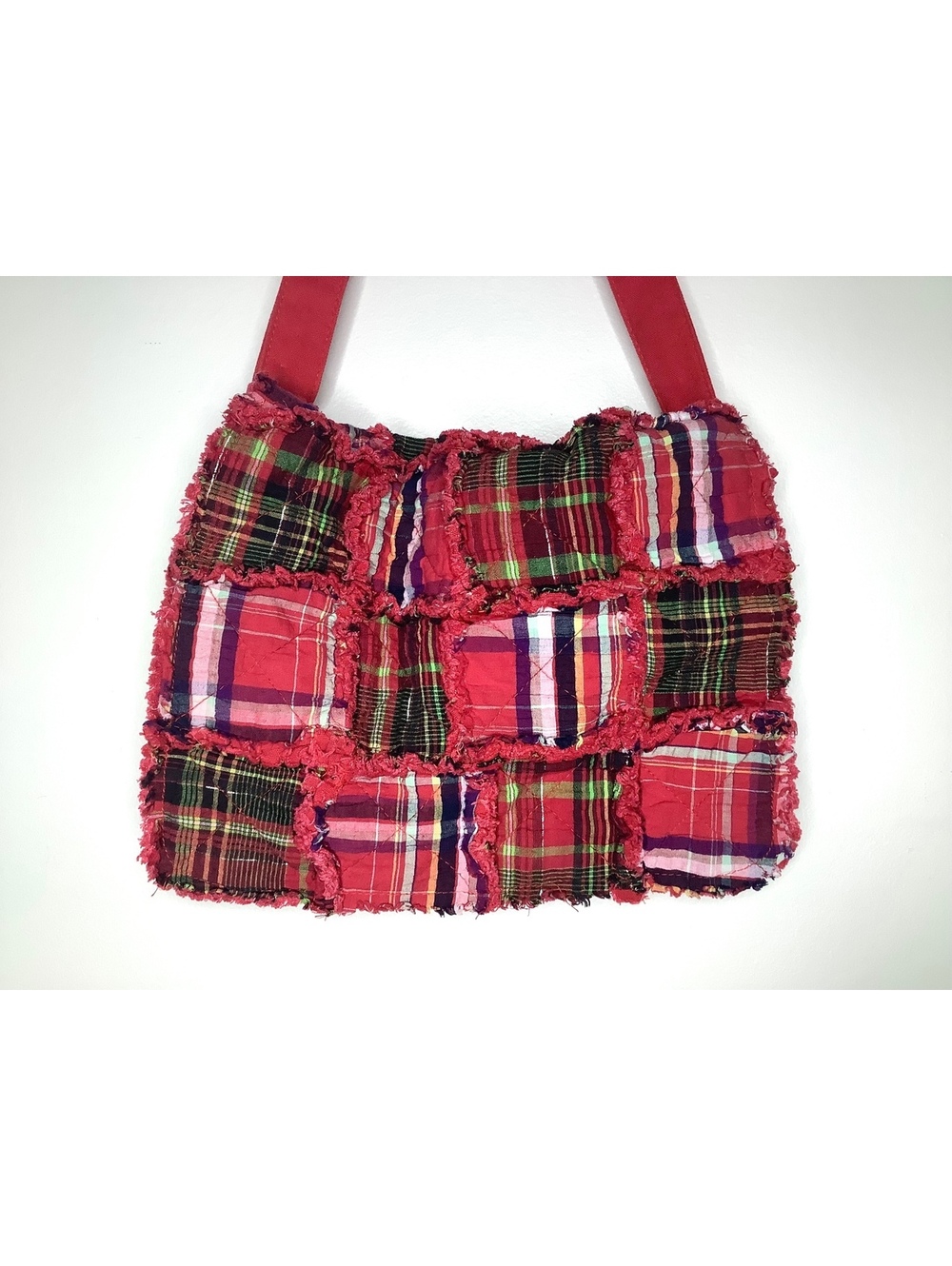 < Y2K Red Patchwork Crossbody Messenger Laptop/School Or Work Bag > - Picture 3 of 7